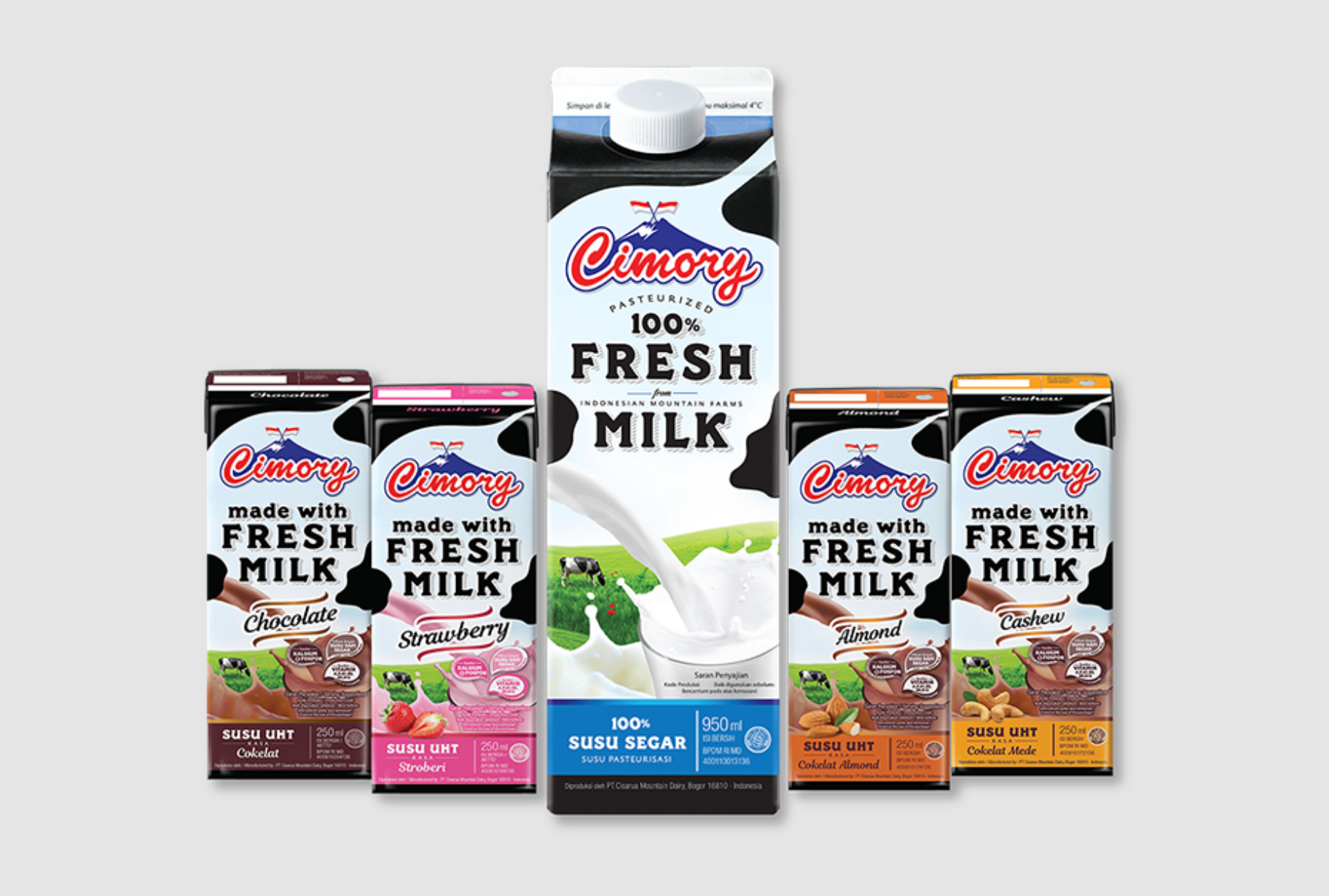 Varian Cimory susu UHT berbagai rasa.